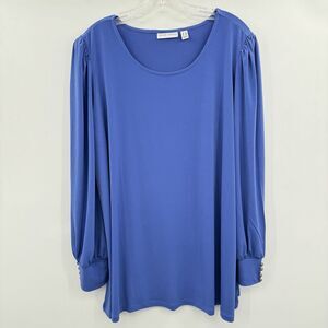 Susan Graver Liquid Knit Long Sleeve Blouse Sz 2X Periwinkle Blue Button Sleeves